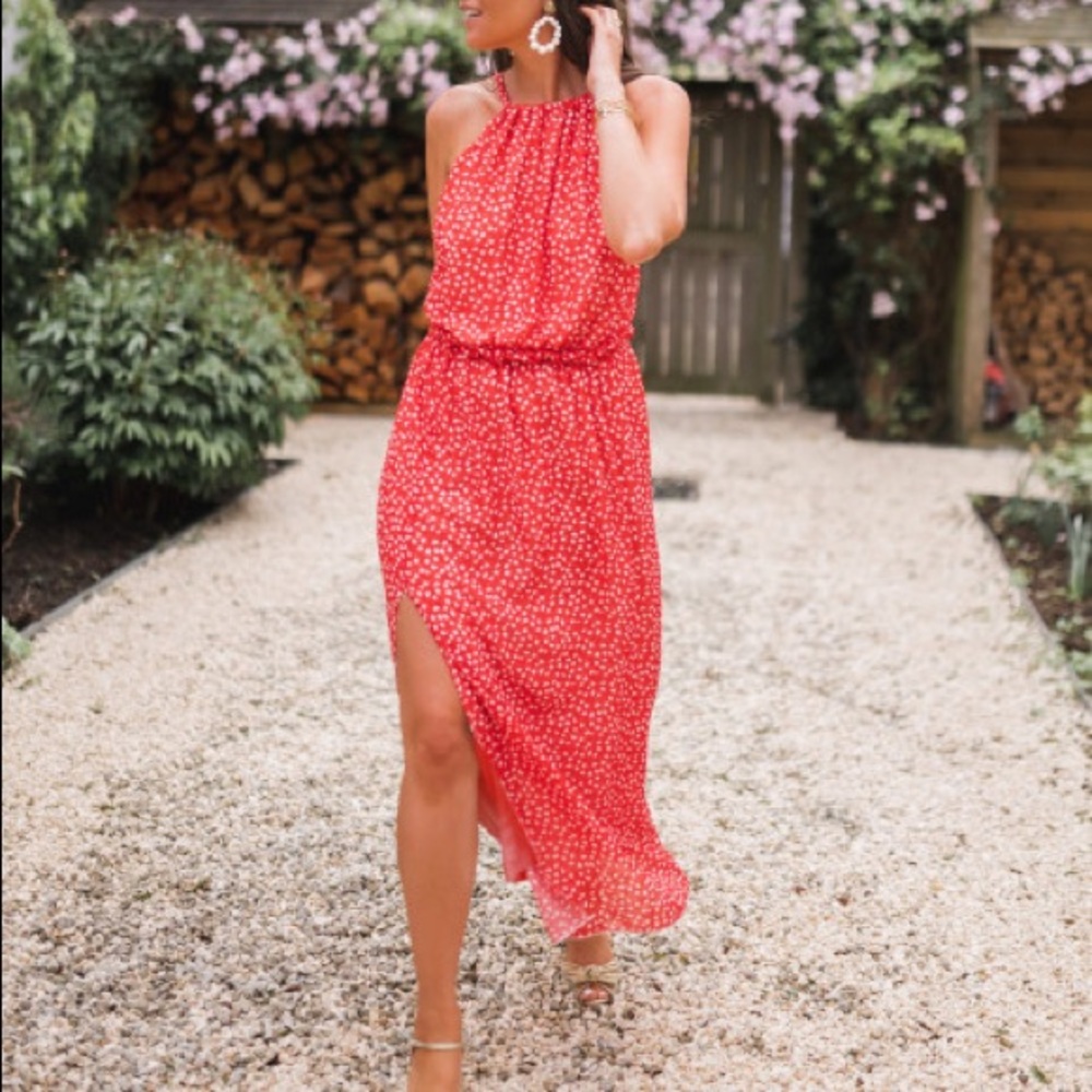 Beautiful red maxi dress with flowers